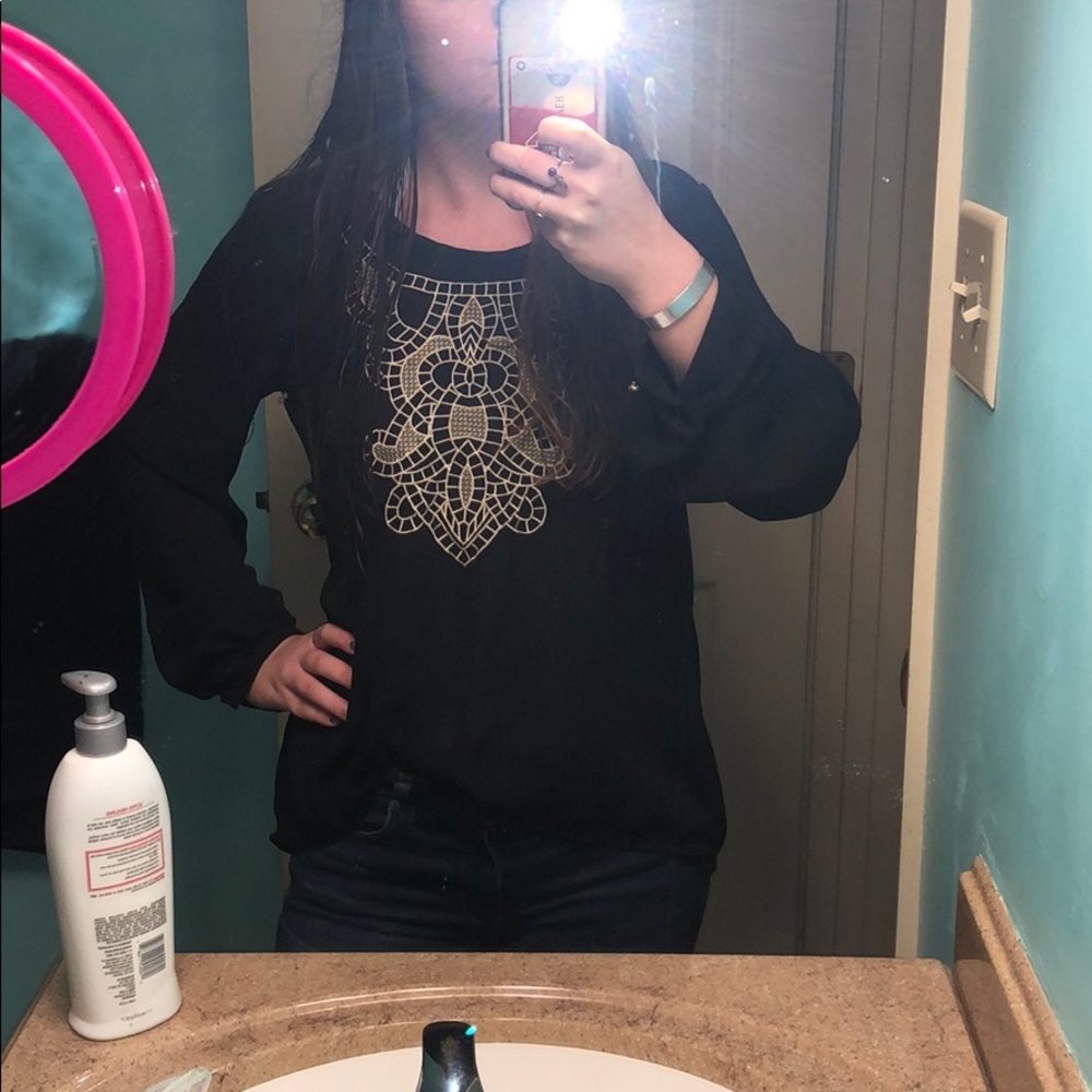 Black blouse tan detailing